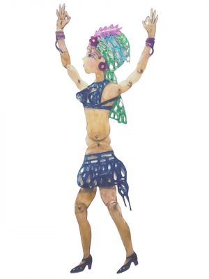 Artwork of woman holding up arms.